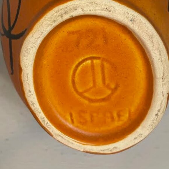 Vintage Mid Century Modern Israeli Kernat Pottery Pitcher Vase,  Hand Painted - Picture 7 of 8